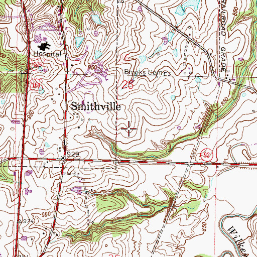 Topographic Map of Smithville Upper Elementary School, MO