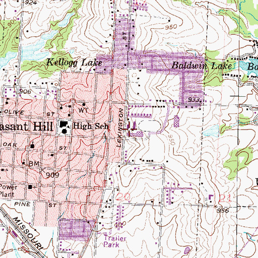 Topographic Map of Pleasant Hill Middle School, MO