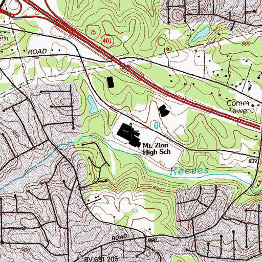Topographic Map of Mount Zion High School, GA