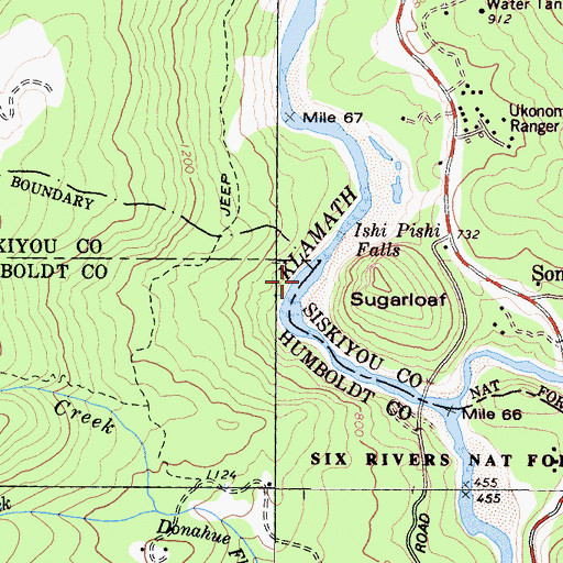 Topographic Map of Ishi Pishi Falls, CA