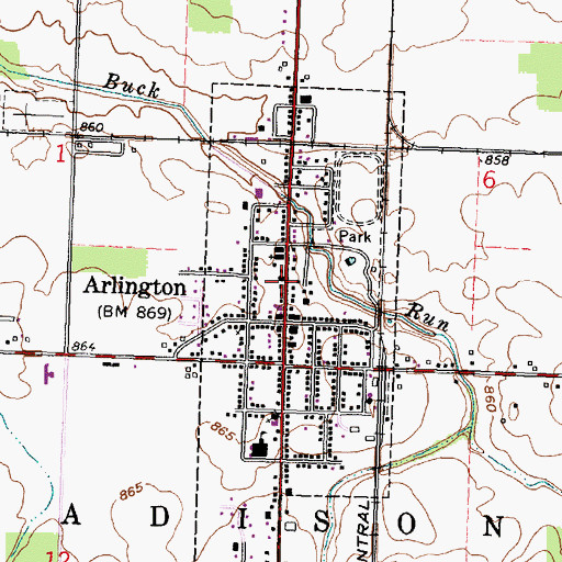 Topographic Map of Arlington Volunteer Fire Department, OH