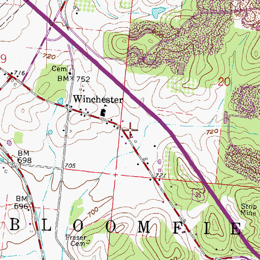 Topographic Map of Bloomfield Volunteer Fire Department, OH
