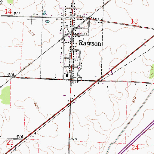 Topographic Map of Union Township Rawson Fire Department, OH