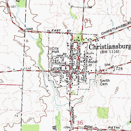 Topographic Map of Christiansburg Fire Company, OH