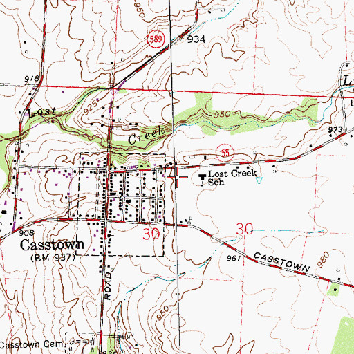 Topographic Map of Casstown Community Volunteer Fire Company, OH