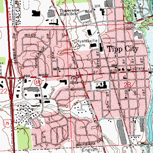 Topographic Map of Tipp City Emergency Medical Services, OH