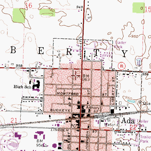 Topographic Map of Ada - Liberty Joint Ambulance District, OH