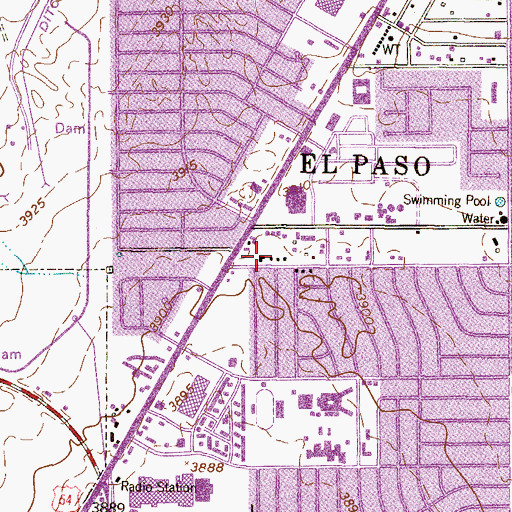 Topographic Map of El Paso Fire Department Station 23, TX