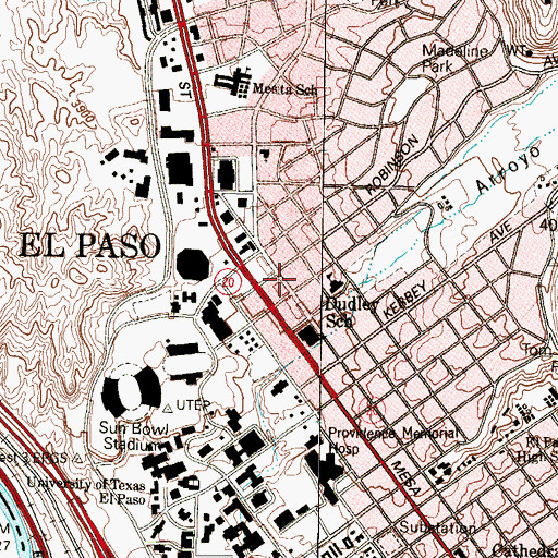 Topographic Map of El Paso Fire Department Station 8, TX
