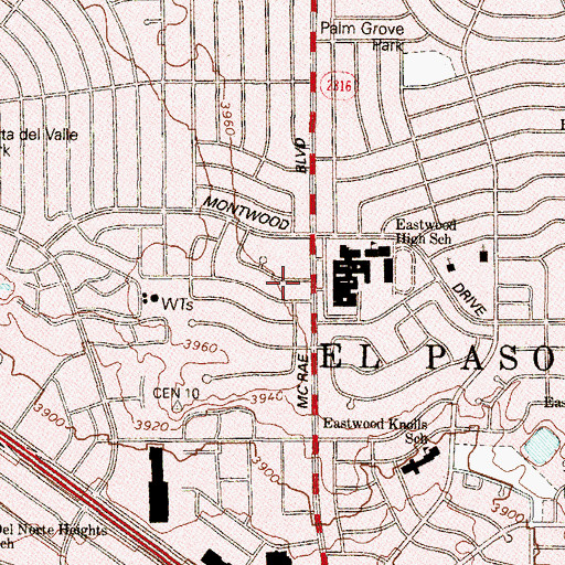Topographic Map of El Paso Fire Department Station 19, TX