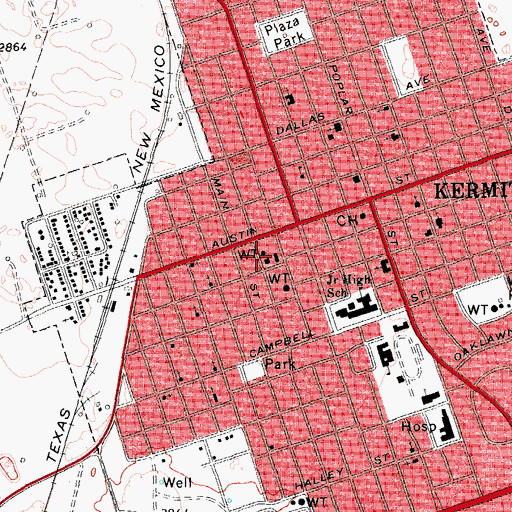 Topographic Map of Kermit Volunteer Fire Department, TX