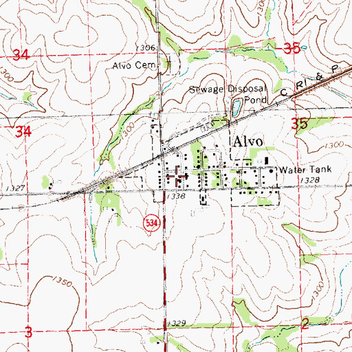 Topographic Map of Alvo Fire Department, NE