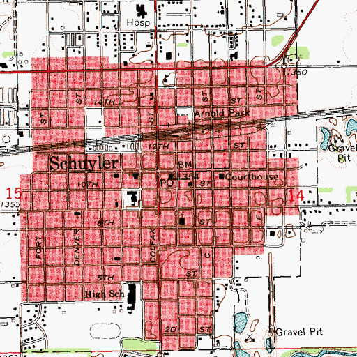 Topographic Map of Schuyler Rescue Squad, NE