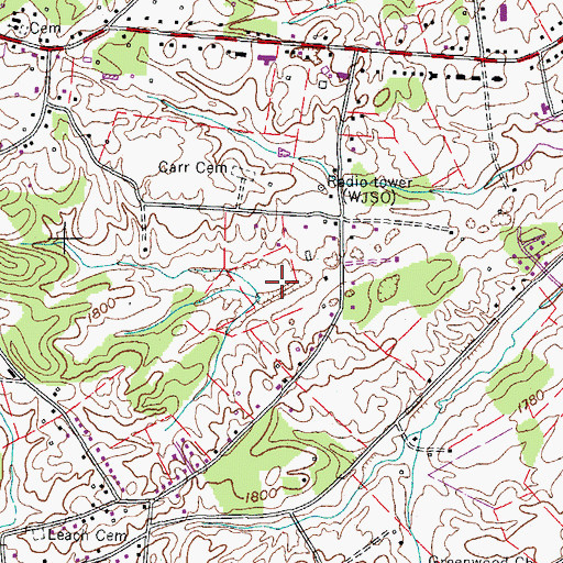 Topographic Map of Carmel Village, TN