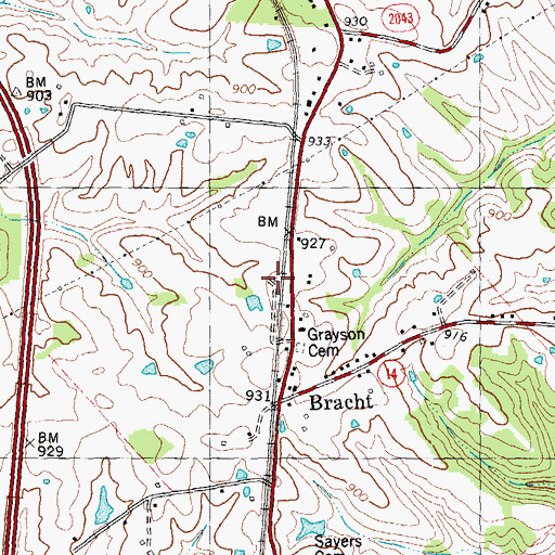 Topographic Map of Bracht Railroad Station (historical), KY
