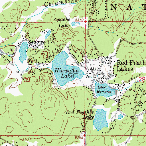 Topographic Map of Red Feather Lakes, CO
