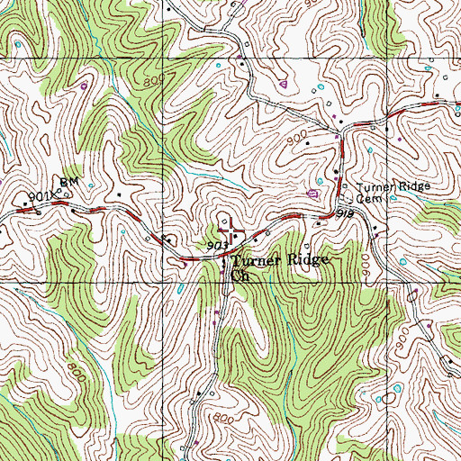 Topographic Map of Turner Ridge, KY