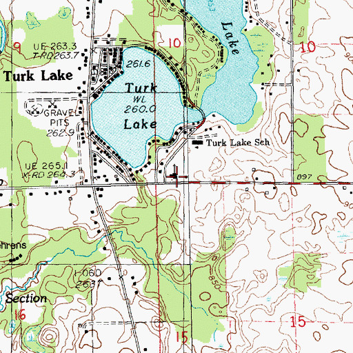 Topographic Map of Turk Lake United Methodist Church, MI