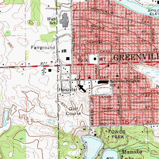 Topographic Map of Greenville Family Care Center, MI