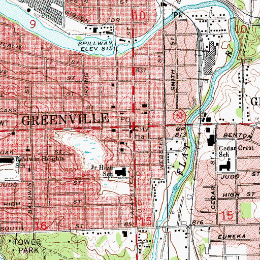 Topographic Map of Greenville Fire Department, MI