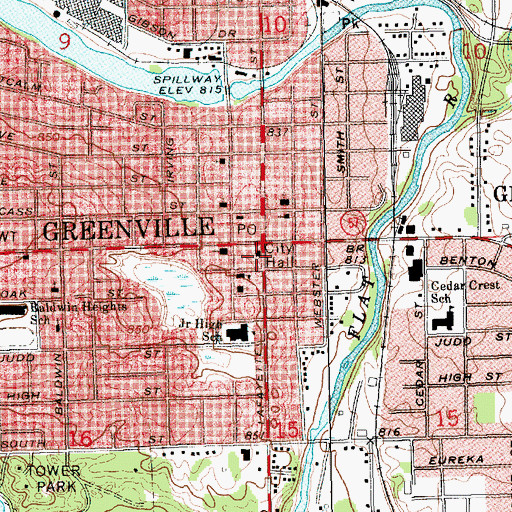 Topographic Map of Greenville Police Department, MI