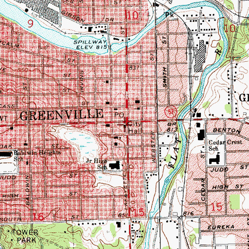Topographic Map of Greenville City Hall, MI