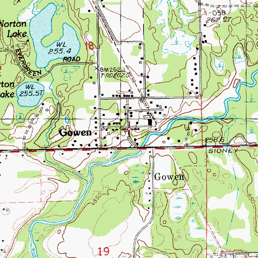 Topographic Map of Gowen Post Office, MI