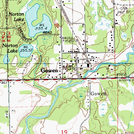 Topographic Map of Gowen Bible Church, MI