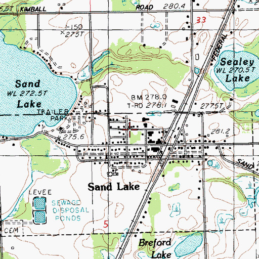 Topographic Map of Sand Lake United Methodist Church, MI