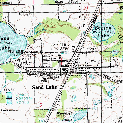 Topographic Map of Sand Lake Police Department, MI