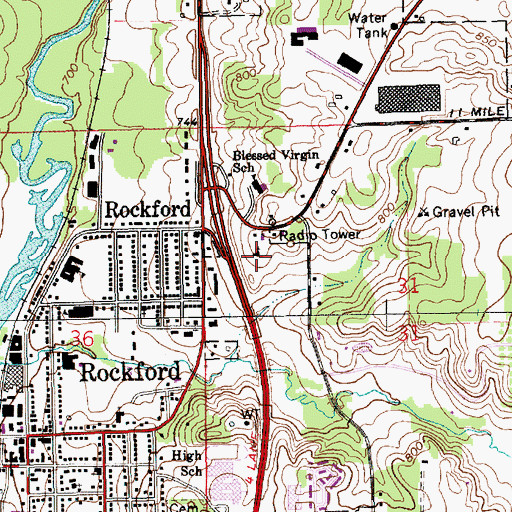 Topographic Map of Rockford Reformed Church, MI