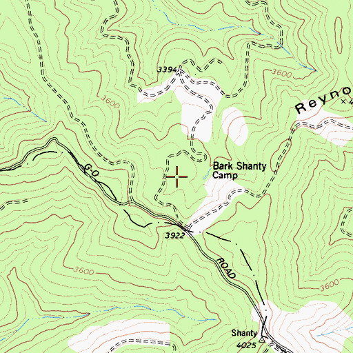 Topographic Map of Bark Shanty Camp, CA