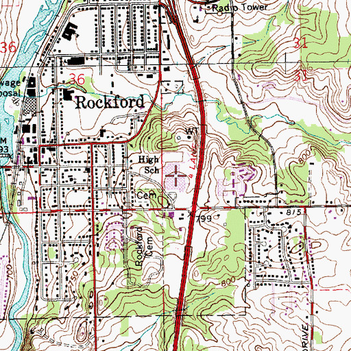 Topographic Map of North Rockford Middle School, MI