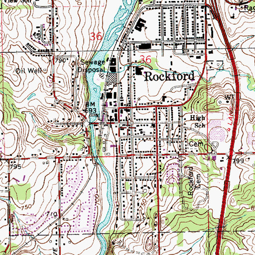 Topographic Map of Rockford City Hall, MI