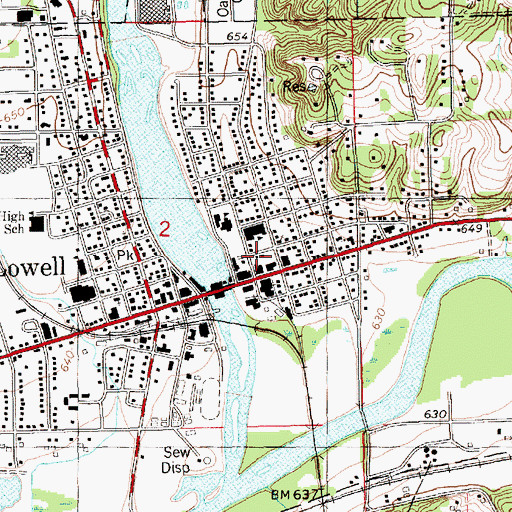 Topographic Map of Lowell Police Department, MI