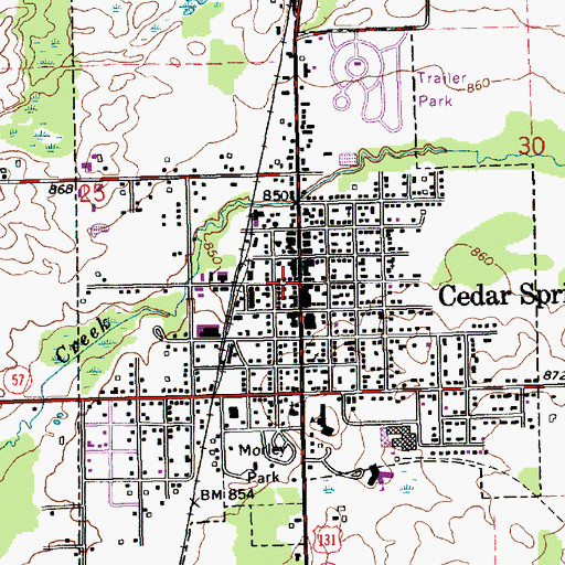 Topographic Map of Cedar Springs Library, MI