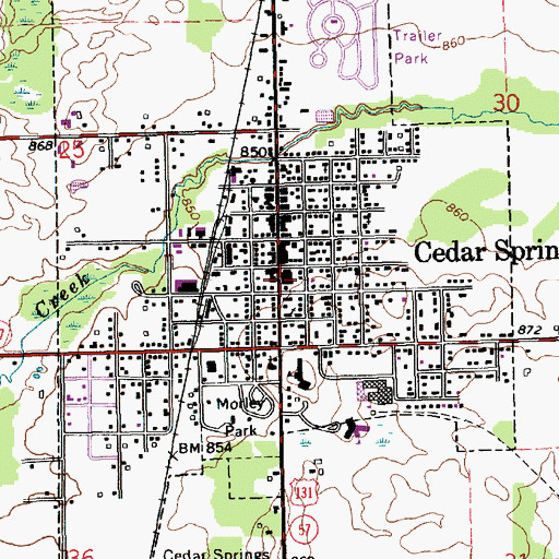 Topographic Map of Cedar Springs City Hall, MI
