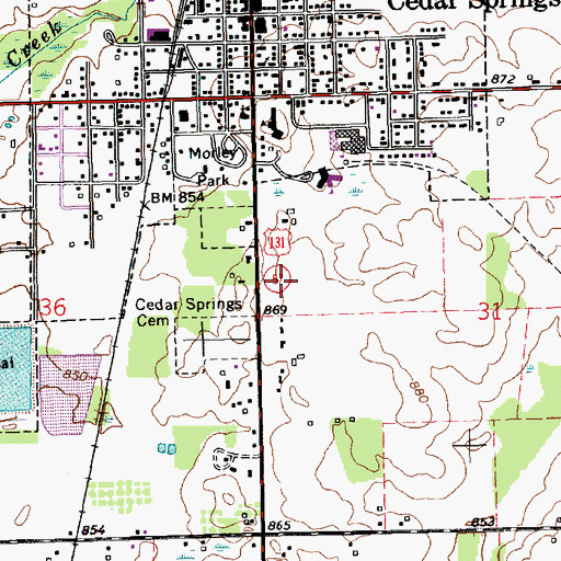 Topographic Map of Cedar Springs Middle School, MI