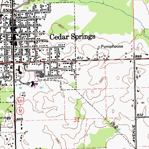 Topographic Map of Cedar Springs High School, MI
