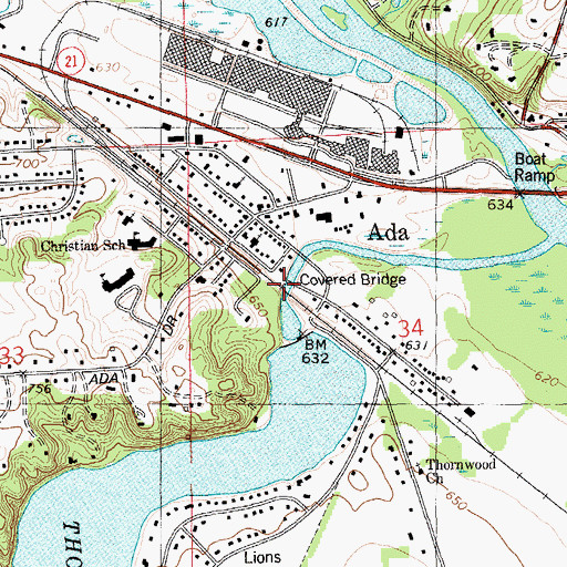 Topographic Map of Ada Covered Bridge Historical Marker, MI