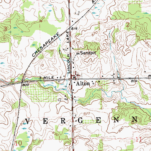 Topographic Map of Alton Pioneer Village Historical Marker, MI