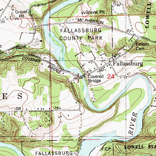 Topographic Map of Fallasburg Covered Bridge Historical Marker, MI
