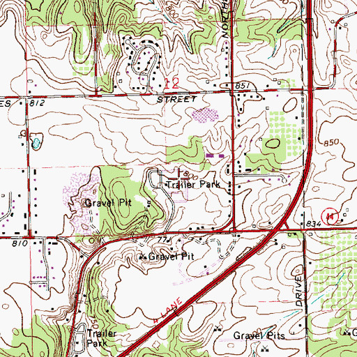 Topographic Map of Woodland Estates Mobile Home Park, MI