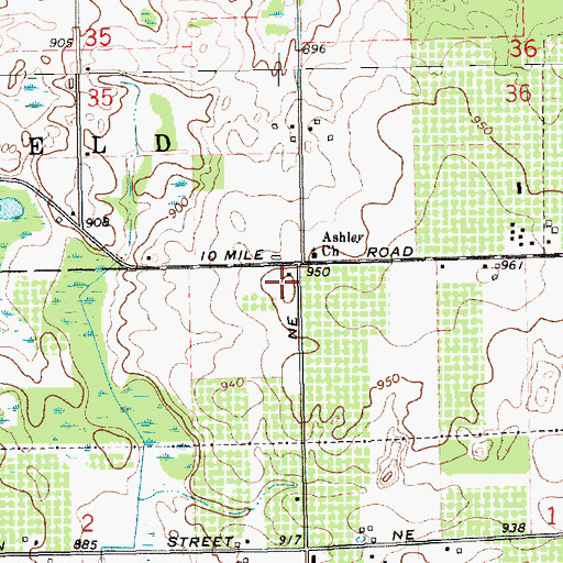 Topographic Map of Ashley Cemetery, MI