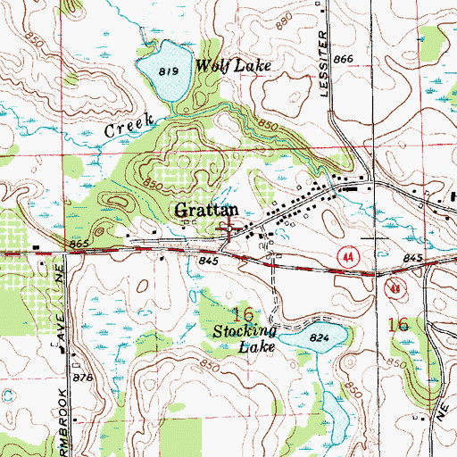Topographic Map of Grattan Cemetery, MI