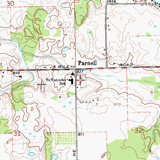 Topographic Map of Parnell Cemetery, MI