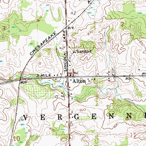 Topographic Map of Alton Cemetery, MI