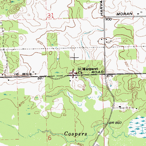 Topographic Map of Saint Margaret's Catholic Cemetery, MI
