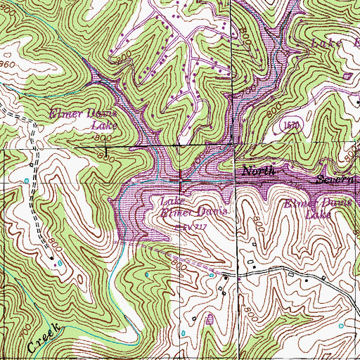 Topographic Map of Elmer Davis Lake, KY