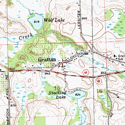Topographic Map of Grattan Post Office (historical), MI